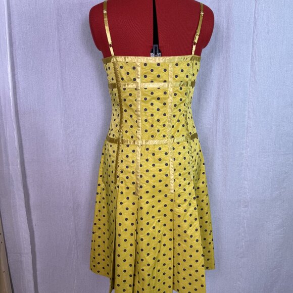 Barami Womens  Dress Yellow Polka Dot Tie Waist Fit and Flare Size 8 Mini E432 - Picture 6 of 15